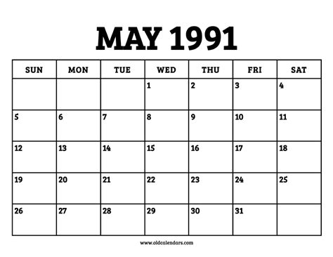 Calendar May 1991